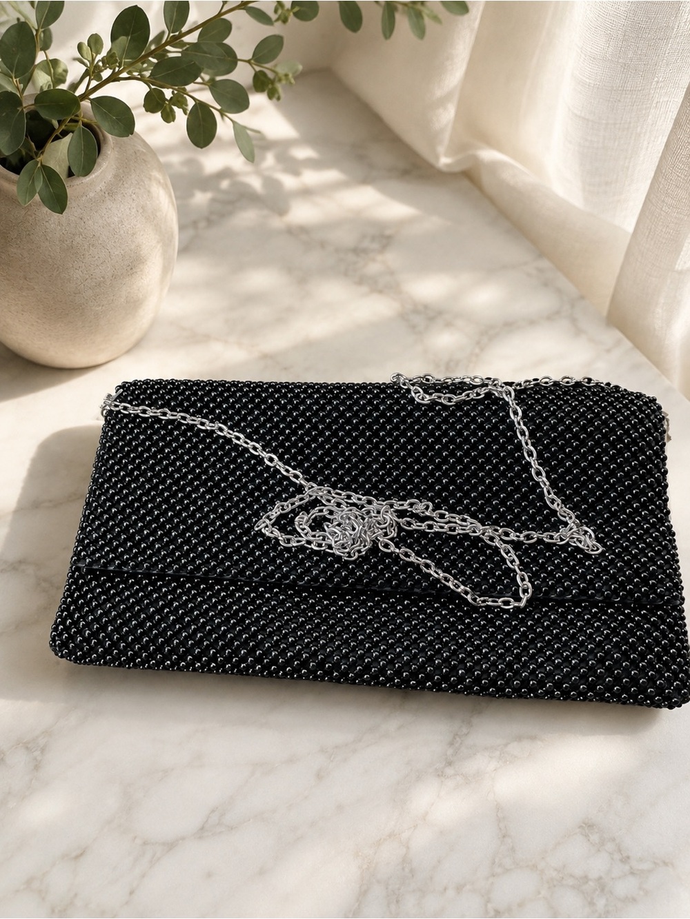 Mundi Black Beaded Evening Clutch – New with Tags